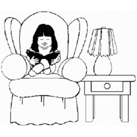 Desenho de Menina no sofá lendo para colorir