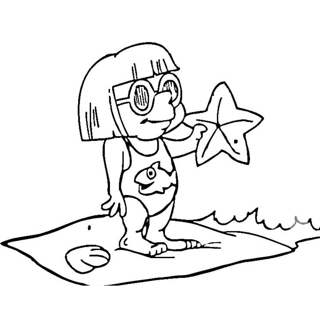 Desenho De Menina Catando Estrela Do Mar Para Colorir Tudodesenhos