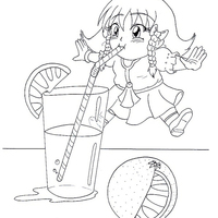 Desenho de Menina tomando suco para colorir