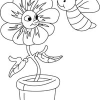 Desenho de Abelha e vaso de flor para colorir