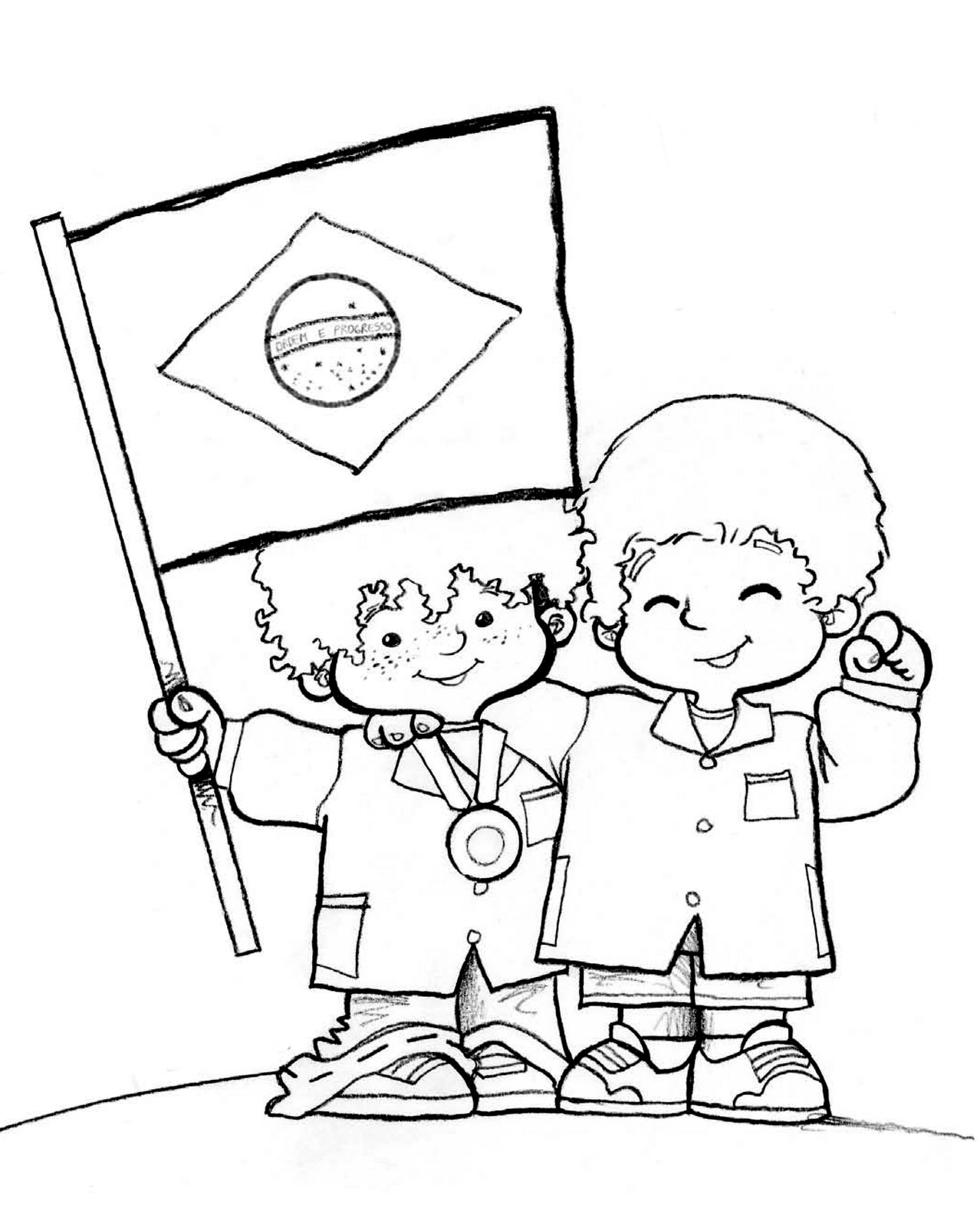 Desenho de Meninos e Bandeira do Brasil para colorir - Tudodesenhos
