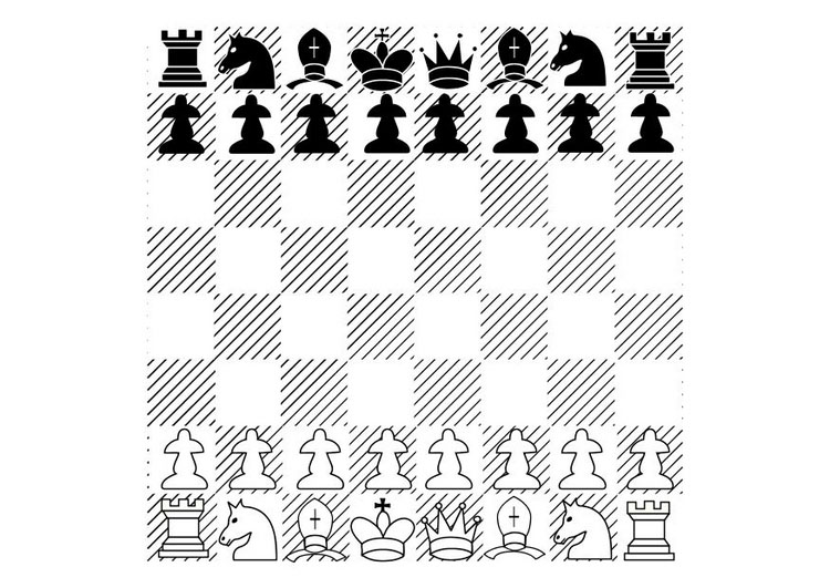 Tabuleiro com as peças de xadrez para colorir e imprimir