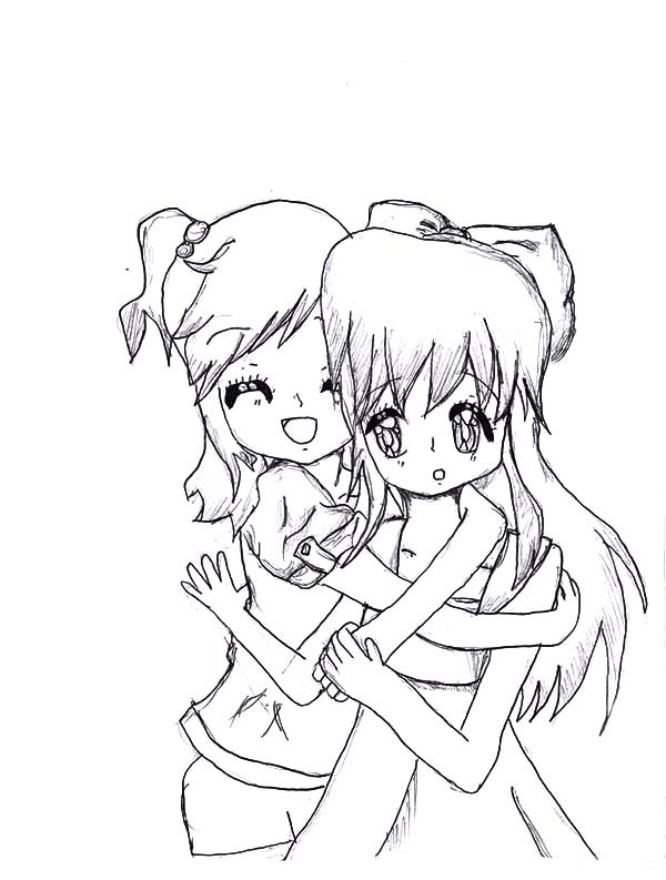 Desenho de Abraço de amigas para colorir - Tudodesenhos