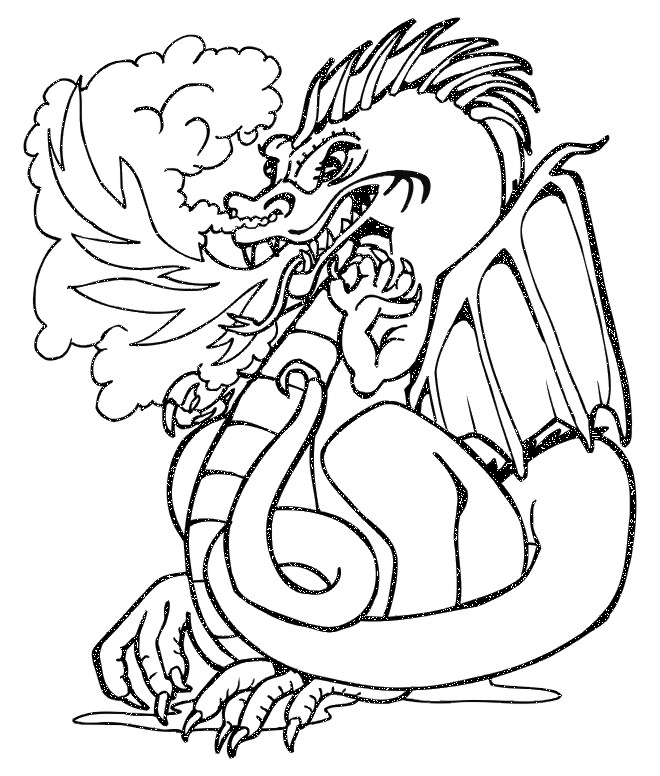 Desenhos para colorir de desenho de um dragão cuspindo fogo para colorir  
