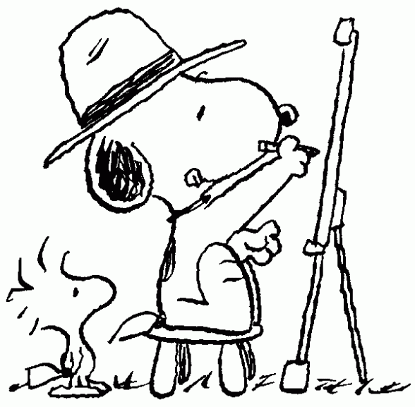 Desenho de Snoopy pintando um quadro para colorir - Tudodesenhos