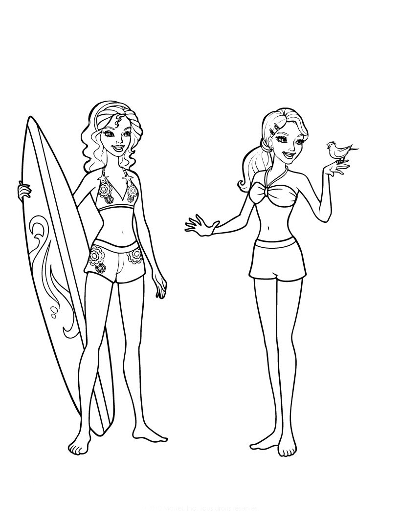 Barbie amigas surfistas para colorir - Imprimir Desenhos
