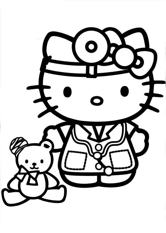 Desenho de Hello Kitty brincando de médico para colorir - Tudodesenhos