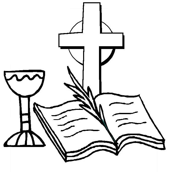 Desenho de Bíblia aberta diante da cruz para colorir - Tudodesenhos
