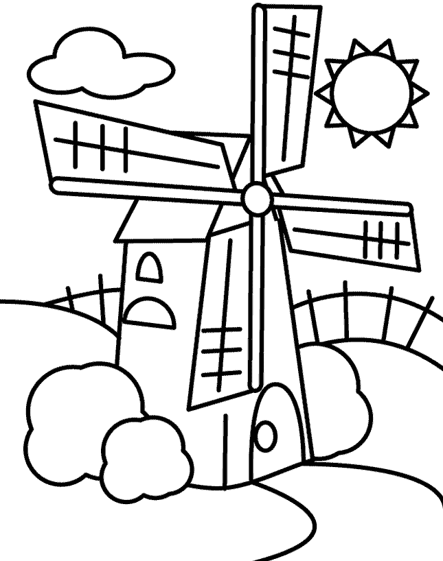 Desenho Para Colorir moinho de vento - Imagens Grátis Para